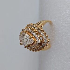 14KT HGE Pear Shape CZ Large Center Stone Heavy Gold Electroplating Coctail Ring